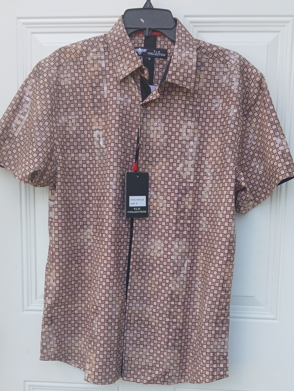 Men's Short-Sleeve Geometric Print Shirt - Brown
